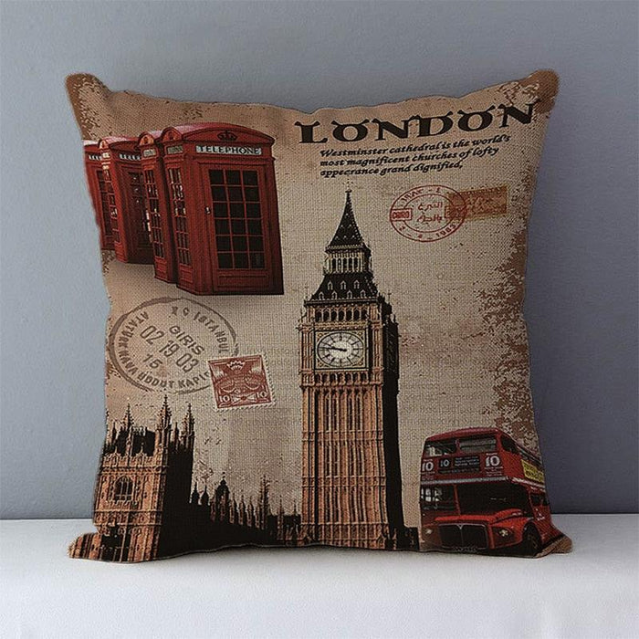 European Style Throw Pillow Covers Red London Street Bus Telephone Booth Big Ben Square Cushion Covers For Home Bed Sofa Throw Pillow Covers Red Bus and Telephone Booth Design Cushion Case Cotton Linen Home Sofa Decor 45X45CM