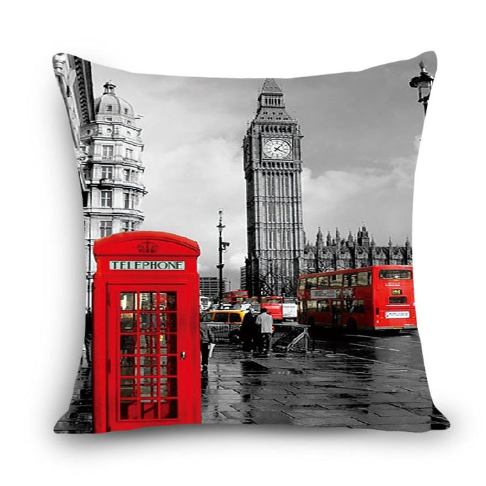 European Style Throw Pillow Covers Red London Street Bus Telephone Booth Big Ben Square Cushion Covers For Home Bed Sofa Throw Pillow Covers Red Bus and Telephone Booth Design Cushion Case Cotton Linen Home Sofa Decor 45X45CM