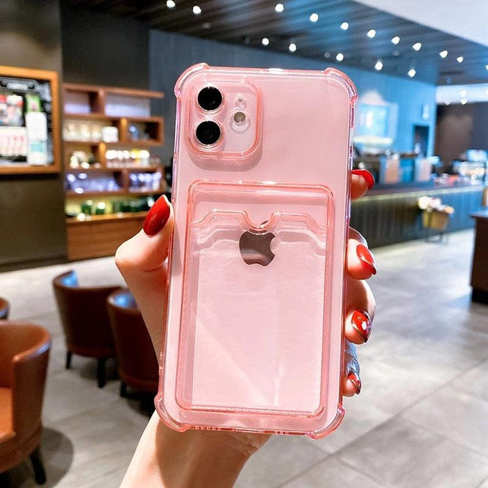 Fashion Sleek Phone Case For Iphone 11 Cases Card Slot Silicon Iphone 13 Pro Max 12 13 Mini Covers Elegant Simple Ultra-thin Back Mobile Phone Case with Card Holder