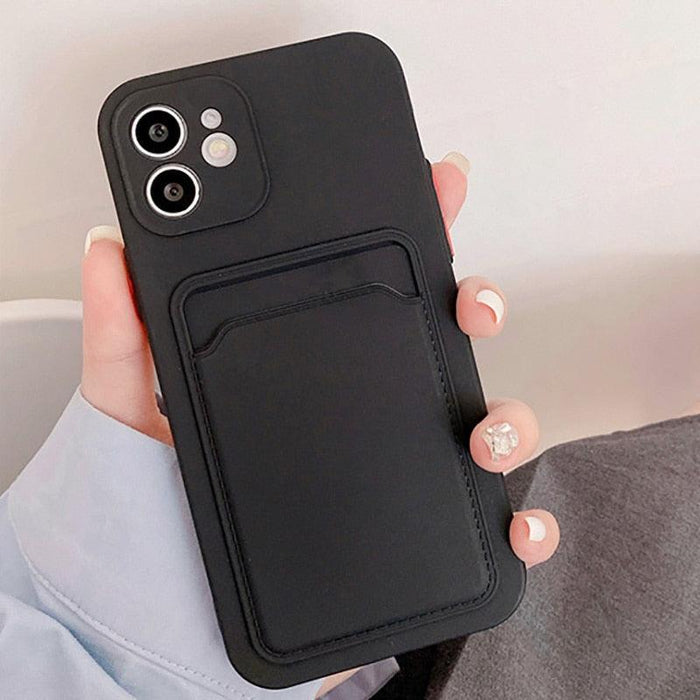 Fashion Sleek Phone Case For Iphone 11 Cases Card Slot Silicon Iphone 13 Pro Max 12 13 Mini Covers Elegant Simple Ultra-thin Back Mobile Phone Case with Card Holder