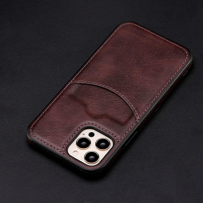 Fashion Wallet Card Holder Back Cover For iPhone 13 Pro Max 12 Mini 11 Xr X Xs 14 Pro Max Luxury PU Leather Case Genuine Leather iPhone Cover For Men Stylish Slim Design