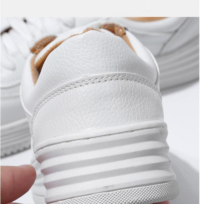 Fashion White Split Leather Women Sneakers White Lace Up Women Casual Shoe Luxury Leather Womens Sneakers Spring Casual Women Fashion Flat Sneakers