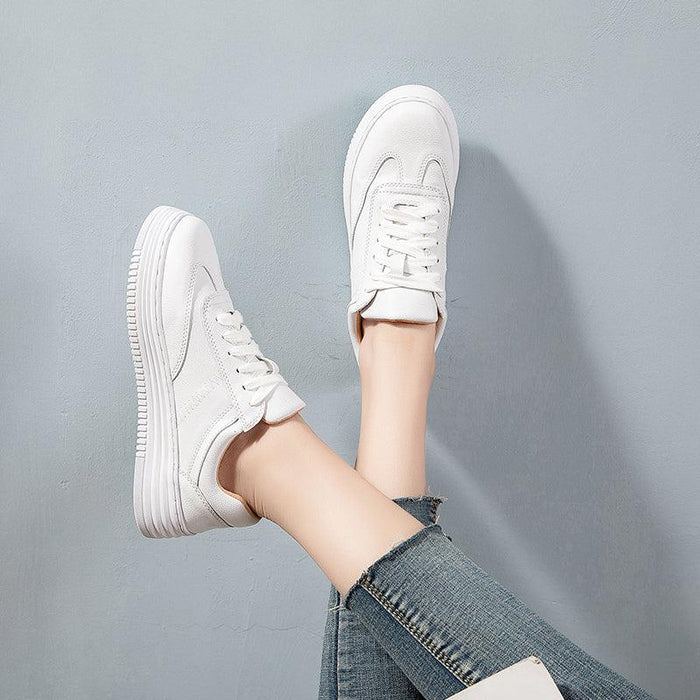 Fashion White Split Leather Women Sneakers White Lace Up Women Casual Shoe Luxury Leather Womens Sneakers Spring Casual Women Fashion Flat Sneakers