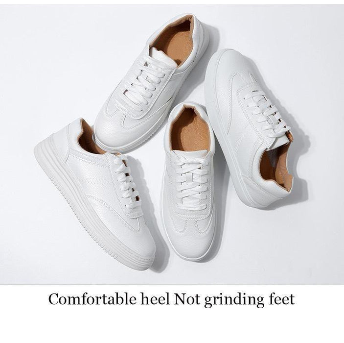 Fashion White Split Leather Women Sneakers White Lace Up Women Casual Shoe Luxury Leather Womens Sneakers Spring Casual Women Fashion Flat Sneakers