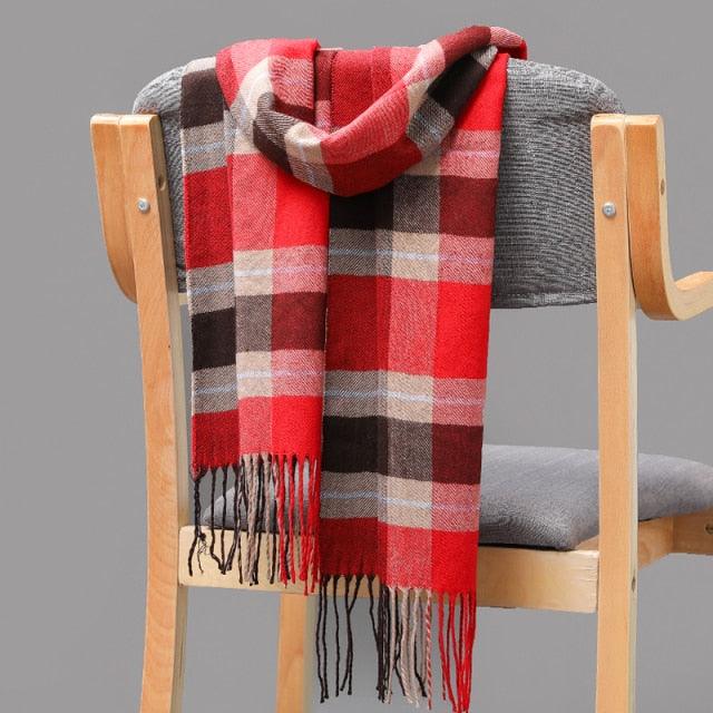 Fashion Winter Casual Classic Soft Plaid Popular Couple Lightweight Tartan Muffler Warm Scarf Cashmere Scarves Shawls Wraps Lightweight Women Warm Lattice Scarves Cashmere Hijab For Women