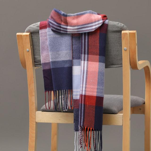 Fashion Winter Casual Classic Soft Plaid Popular Couple Lightweight Tartan Muffler Warm Scarf Cashmere Scarves Shawls Wraps Lightweight Women Warm Lattice Scarves Cashmere Hijab For Women