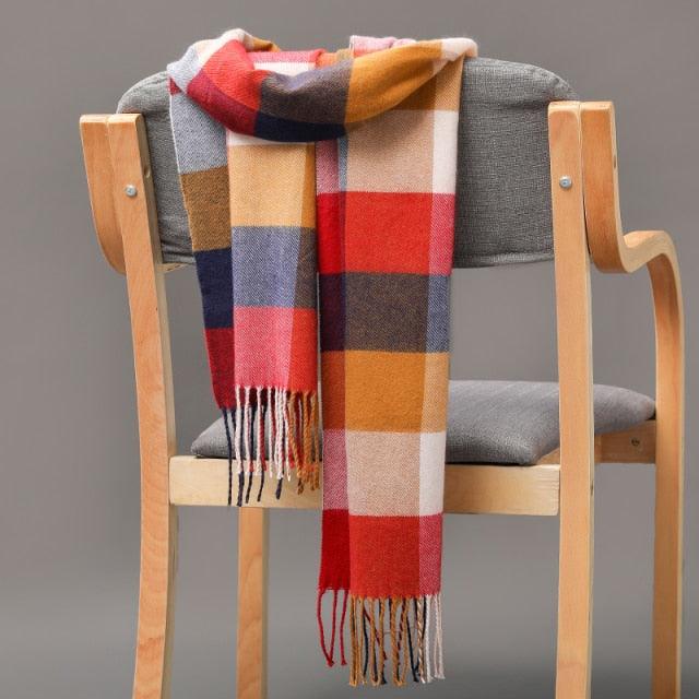 Fashion Winter Casual Classic Soft Plaid Popular Couple Lightweight Tartan Muffler Warm Scarf Cashmere Scarves Shawls Wraps Lightweight Women Warm Lattice Scarves Cashmere Hijab For Women