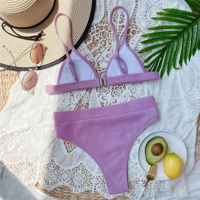 Female Swimsuit High Waist Bikini Women High Waist Swimsuits Triangle Bathing Suit V Neck Two Piece Bikini Sets Women Swimwear Two-pieces Bikini Set Ribbed Bather Bathing Suit Swim