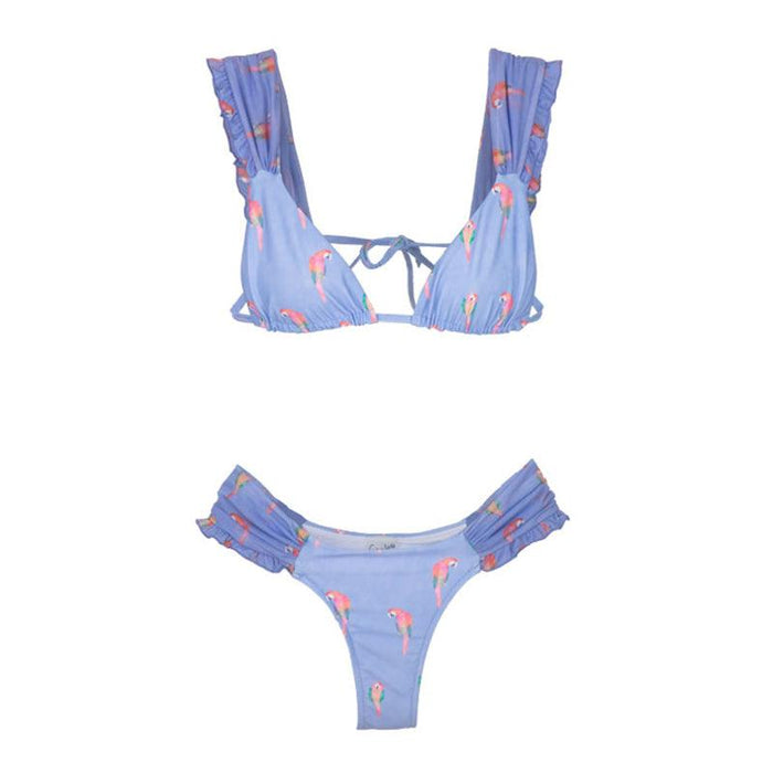 Female Swimsuit Women String Triangle Top Bikini Bottom Printed Push Up Swimsuit Bikini Sets Two Piece Split Button Beachwear Bathing Suit High Waist Bathing Suit High Cut