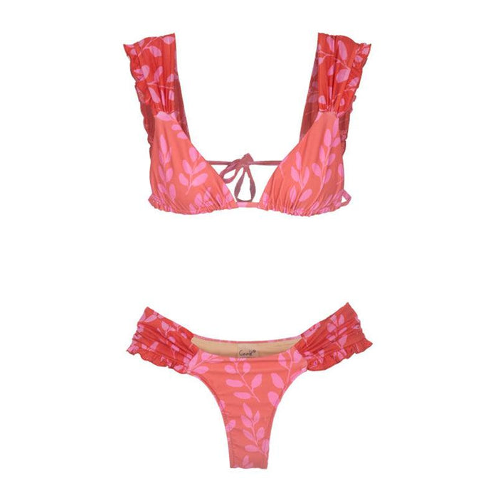 Female Swimsuit Women String Triangle Top Bikini Bottom Printed Push Up Swimsuit Bikini Sets Two Piece Split Button Beachwear Bathing Suit High Waist Bathing Suit High Cut