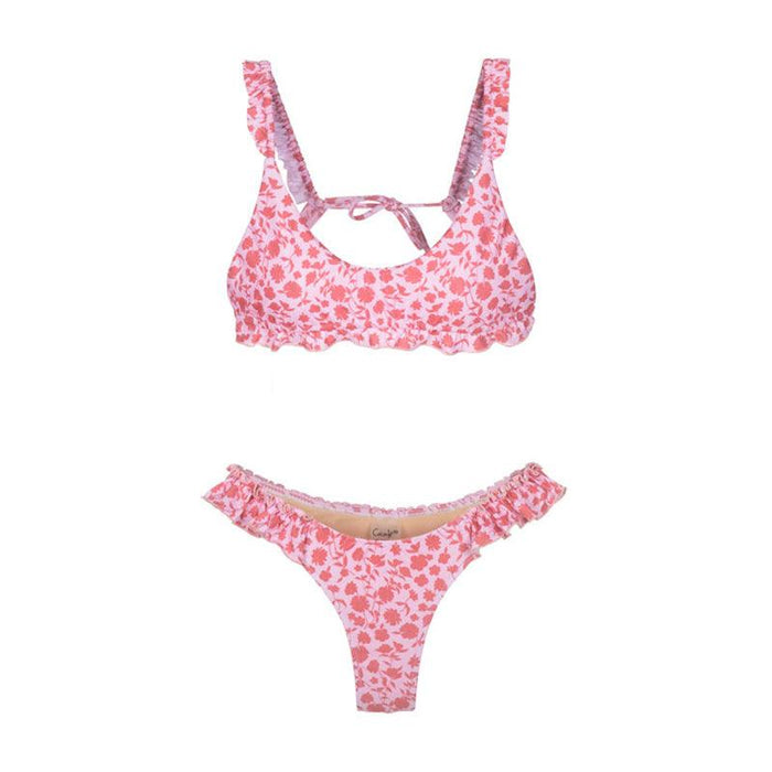 Female Swimsuit Women String Triangle Top Bikini Bottom Printed Push Up Swimsuit Bikini Sets Two Piece Split Button Beachwear Bathing Suit High Waist Bathing Suit High Cut