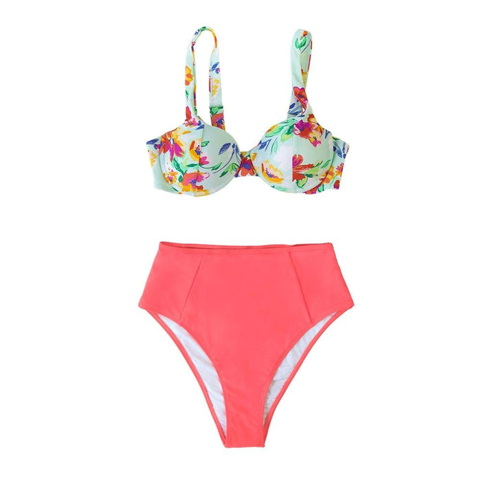 Floral High Waist Push Up Bikini Sets Cut Out Swimsuit Two Pieces Swimwear Women Beach Bathing Suit Women's Strap Floral Print Bathing Suit  High Waist Bikini 2 Pieces Swimsuits Set Swimwear