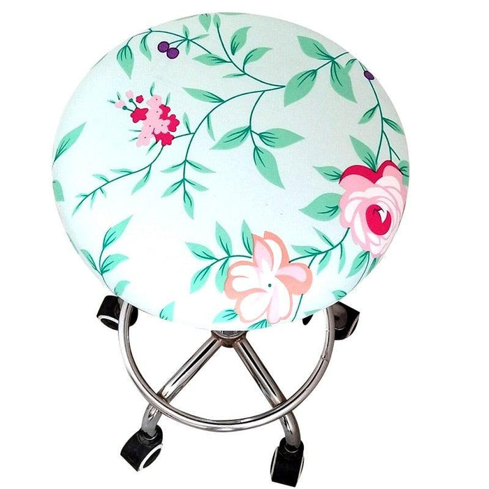 Floral Printed Round Chair Cover Bar Stool Elastic Seat Cover Home Chair Slipcover Anti-dirty Case Removable Chair Protector Stretch Round Bar Stool Covers Washable Stool Cushion Slipcover Elastic Bar Chair Covers