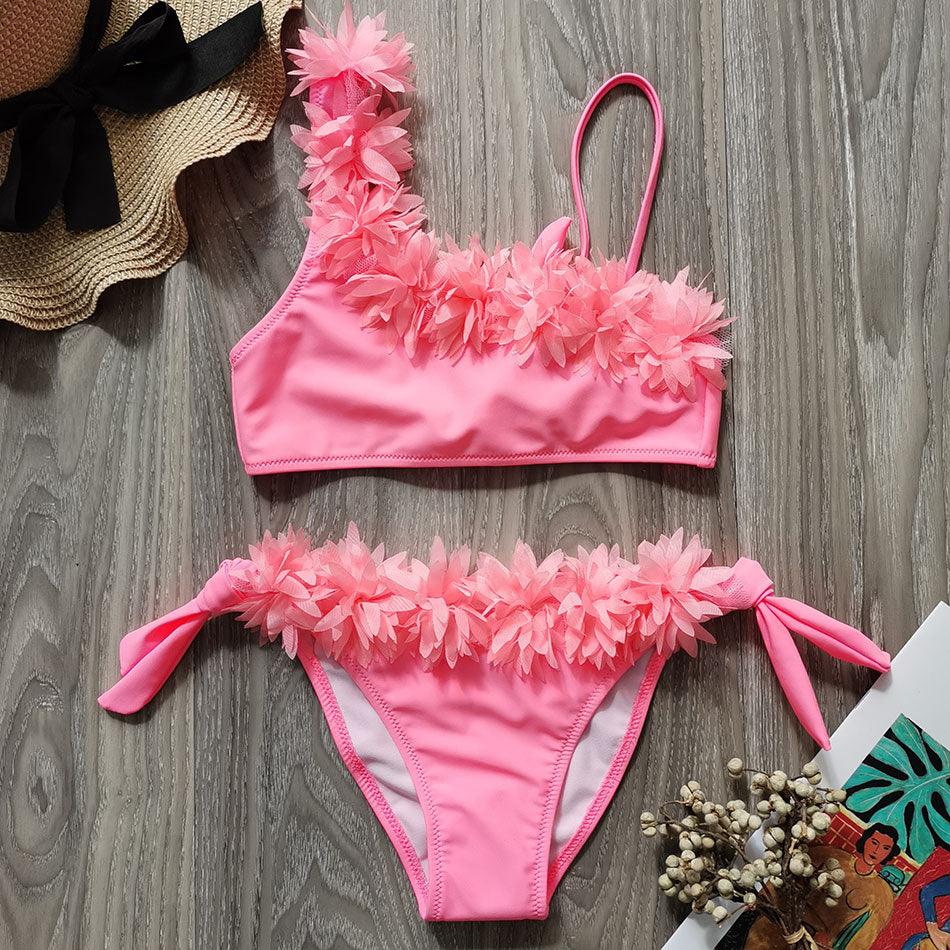 Flower Girl Swimsuit Ruffle Women Swimwear Kids Children Toddler Bikini Bathing Suit Beachwear Sets Kids Two Piece Children's Swimwear Toddler Girl Bikini Little Girls Cute Princess Pink Bathing Suit Summer Beachwear