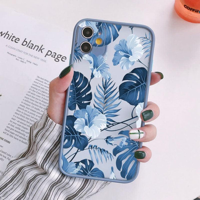 Green Leaves Plant Flower Phone Case for iphone 11 12 13 14 Pro Max Hard Back Shockproof Cover Floral Tropical Design with Slim Glossy Green Palm Leaves Pattern Case