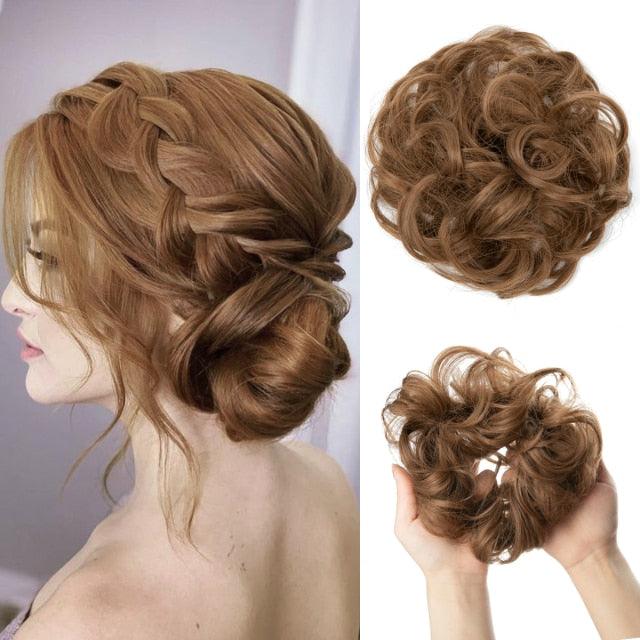 Hair Bun Extensions Messy Curly Elastic Hair Scrunchies Hairpieces Synthetic Chignon Donut Up-do Hair Pieces Clip in Hair Extension For Volumized Hair Buns For Girls