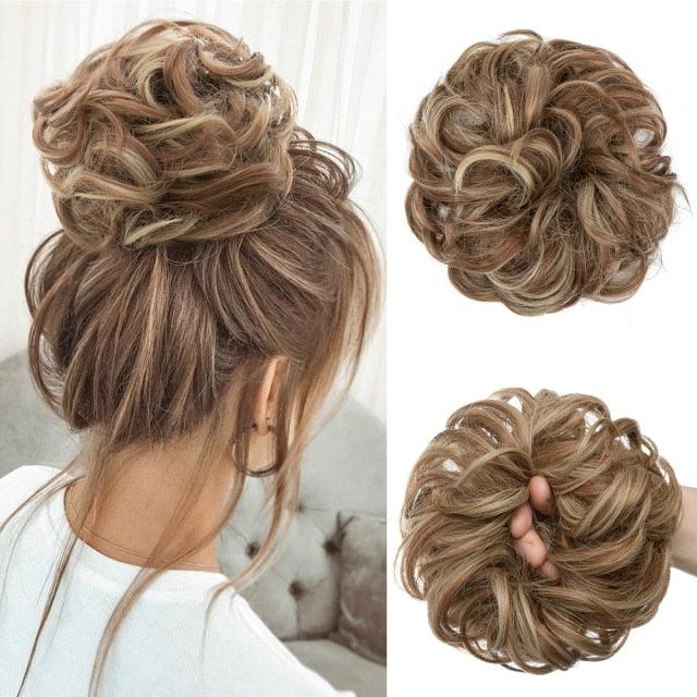 Hair Bun Extensions Messy Curly Elastic Hair Scrunchies Hairpieces Synthetic Chignon Donut Up-do Hair Pieces Clip in Hair Extension For Volumized Hair Buns For Girls