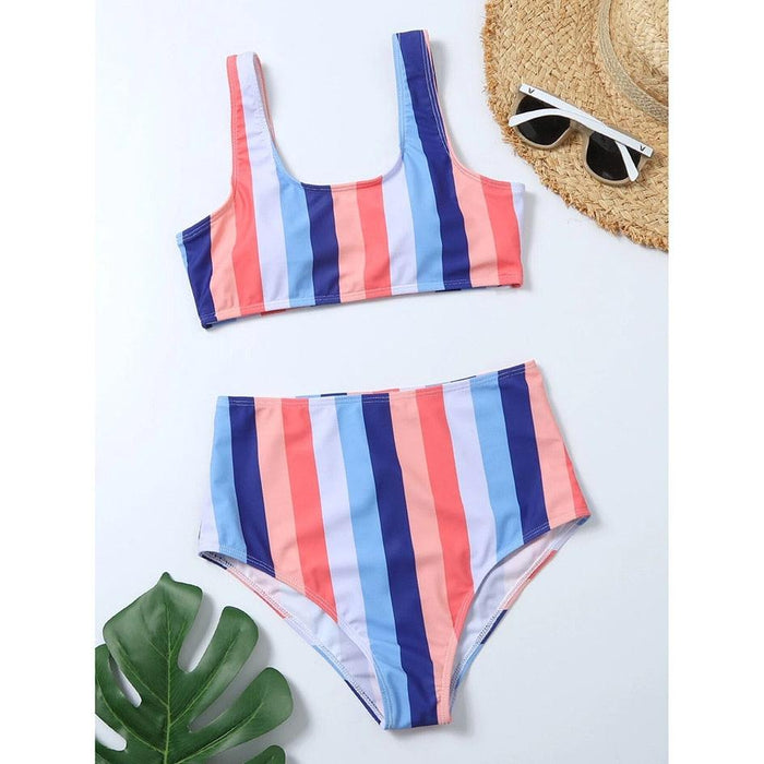 High Waist Bikini Striped Swimsuit Women Swimwear Women's Bathing Suit Triangle Bikini Low Waist Two Piece Swimsuit Female Push up Bikini Set Swimming Wear for Bathing Suit Swimsuits