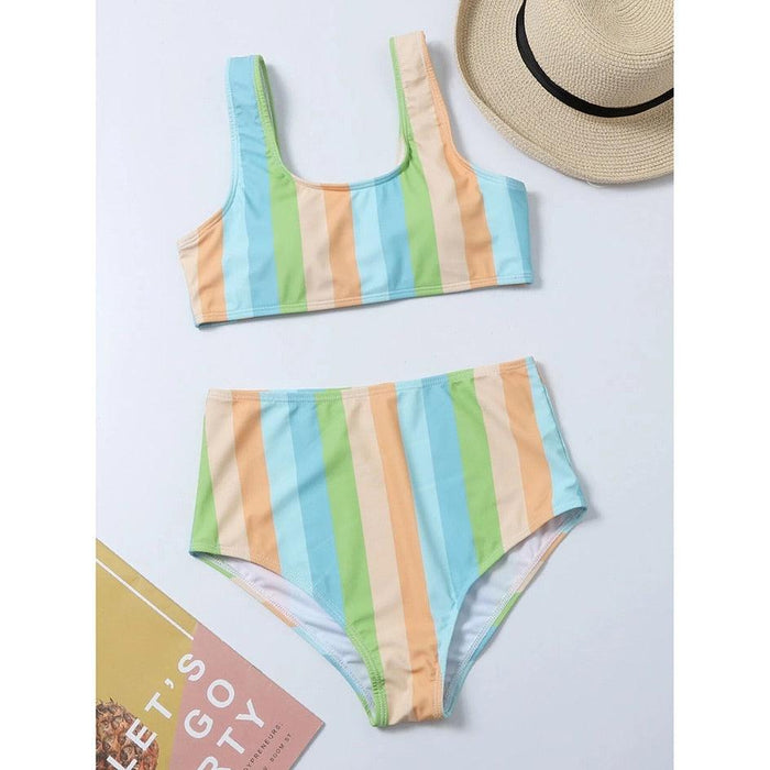 High Waist Bikini Striped Swimsuit Women Swimwear Women's Bathing Suit Triangle Bikini Low Waist Two Piece Swimsuit Female Push up Bikini Set Swimming Wear for Bathing Suit Swimsuits