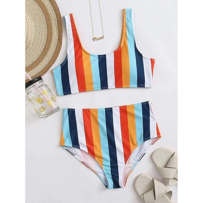 High Waist Bikini Striped Swimsuit Women Swimwear Women's Bathing Suit Triangle Bikini Low Waist Two Piece Swimsuit Female Push up Bikini Set Swimming Wear for Bathing Suit Swimsuits