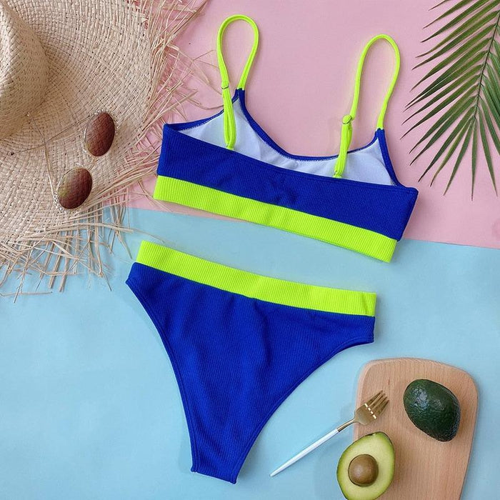 High Waist Bikini Swimsuits Women Push Up Swimwear Ribbed Bathing Suit Strap  Bikinis Set Beachwear High Waist Bathing Suit Full Coverage Two Piece Swimsuit