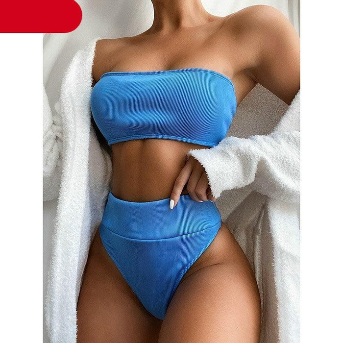 High Waist Bikinis Swimsuits Swimwear Women Black Strapless High Cut Bathing Suit Women  Beachwear Women's Scoop Neck Cut Out Front Lace Up Back High Cut One Piece Swimsuit