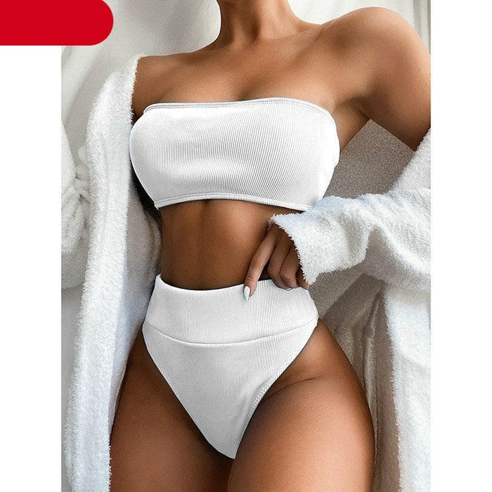 High Waist Bikinis Swimsuits Swimwear Women Black Strapless High Cut Bathing Suit Women  Beachwear Women's Scoop Neck Cut Out Front Lace Up Back High Cut One Piece Swimsuit