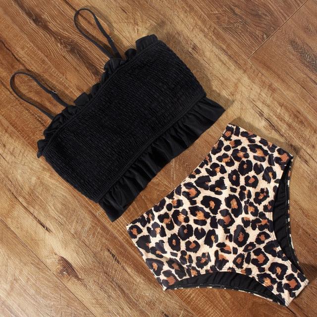 High Waist Swimsuit Bikini Push Up Swimwear Women Bathing Suit Female Bikini Set Leopard Swim Suit Beachwear Women's High Waist Swimsuit 2 Piece Bathing Suits Bikini