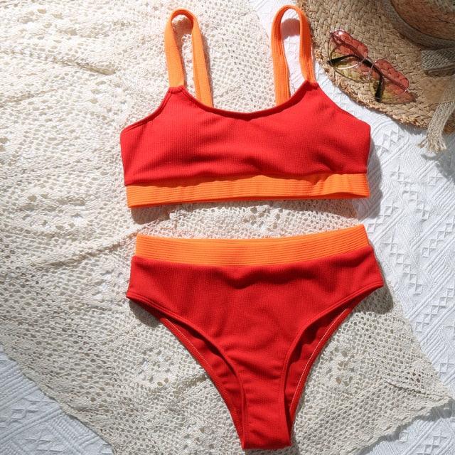 High Waist Swimwear Bikini Women's Swimsuits Women's Halter Self Tie High Waist Two Piece Bikini Set Swimsuits Push Up Bikini Shiny Splicing Bikinis High Cut Bathing Suits