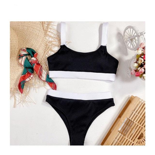 High Waist Swimwear Bikini Women's Swimsuits Women's Halter Self Tie High Waist Two Piece Bikini Set Swimsuits Push Up Bikini Shiny Splicing Bikinis High Cut Bathing Suits