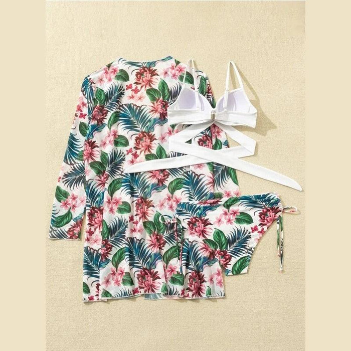 High-Waist Swimwear Set Summer Floral Print Bikini Swimsuit Beachwear Women  Push-Up Bathing Suit Tie Dye 3 Pieces Strings High Cut Bikini Set Bathing Suits