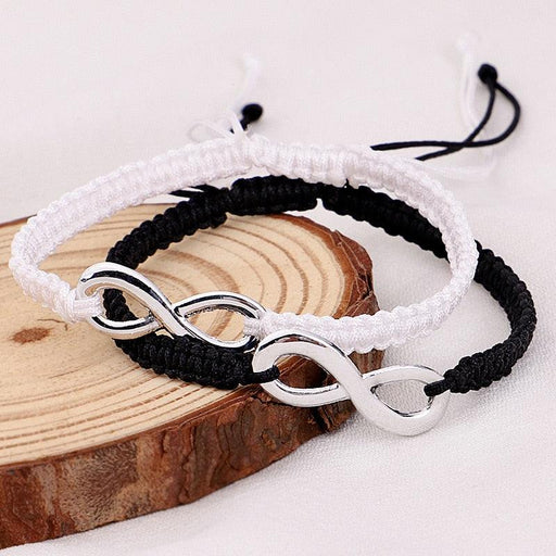 Infinite Sign Handmade Black/White Rope Braid Bracelet Bangle For Women Men Charm Adjustable Matching Bracelets For Couples His And Hers Infinity Sign Handmade Rope Braided Stainless Steel BFF Bracelets