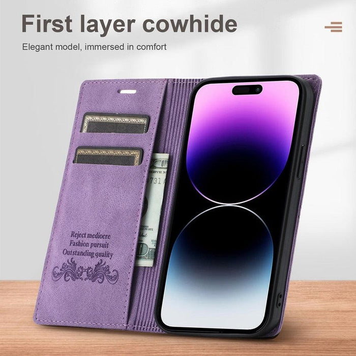 Iphone Wallet Skin Friendly Magnetic Flip With Card Slot Leather Case For iPhone 14 Pro Max 13 12 11 Modern Purple Genuine Leather Detachable Magnetic Flip Cover with Card Holders