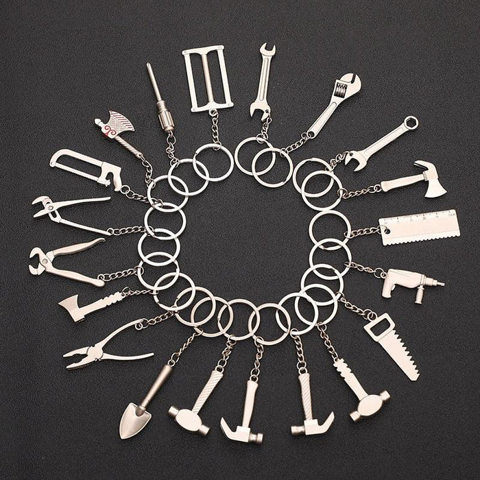 Keychains For Men Car Bag Keyring Combination Mini Construction Hard Tool Portable Mini Utility Pocket Clasp Ruler Hammer Wrench Pliers Shovel Mini Key Chain Tool  Letters Keychains Hammer Screwdriver Wrench Keyring Handbag Decor Tassel Hanging Pendant