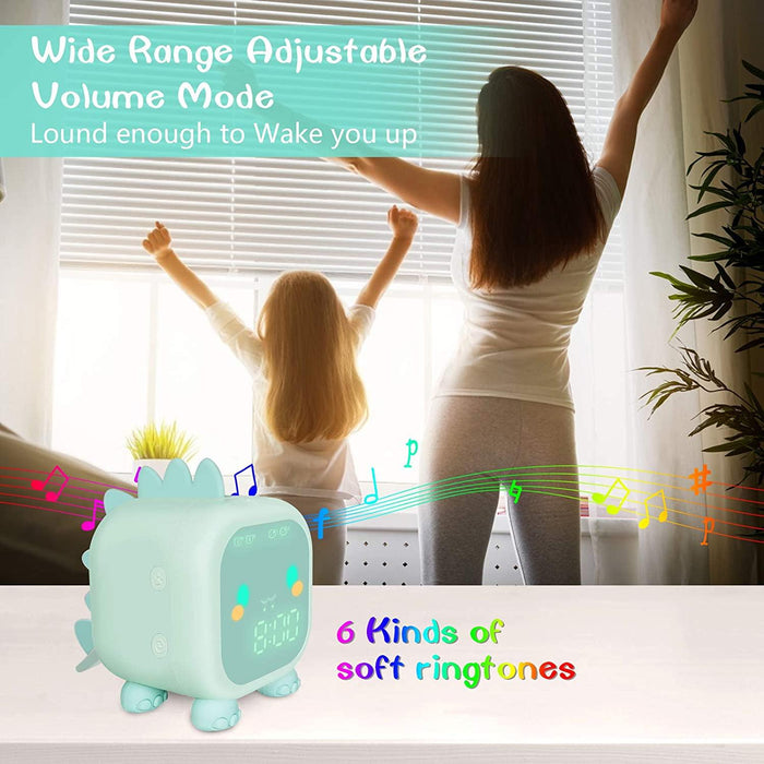 Kids Alarm Clock Cute Dinosaur Kids Alarm Clock with Dinosaur Digital Alarm Clock for Kids Bedroom Cute Bedside Clock Children's Sleep Trainer Wake Up Light and Night Light with Digital Alarm Clock For Kids Bedside Clock Children Wake Up Night Light