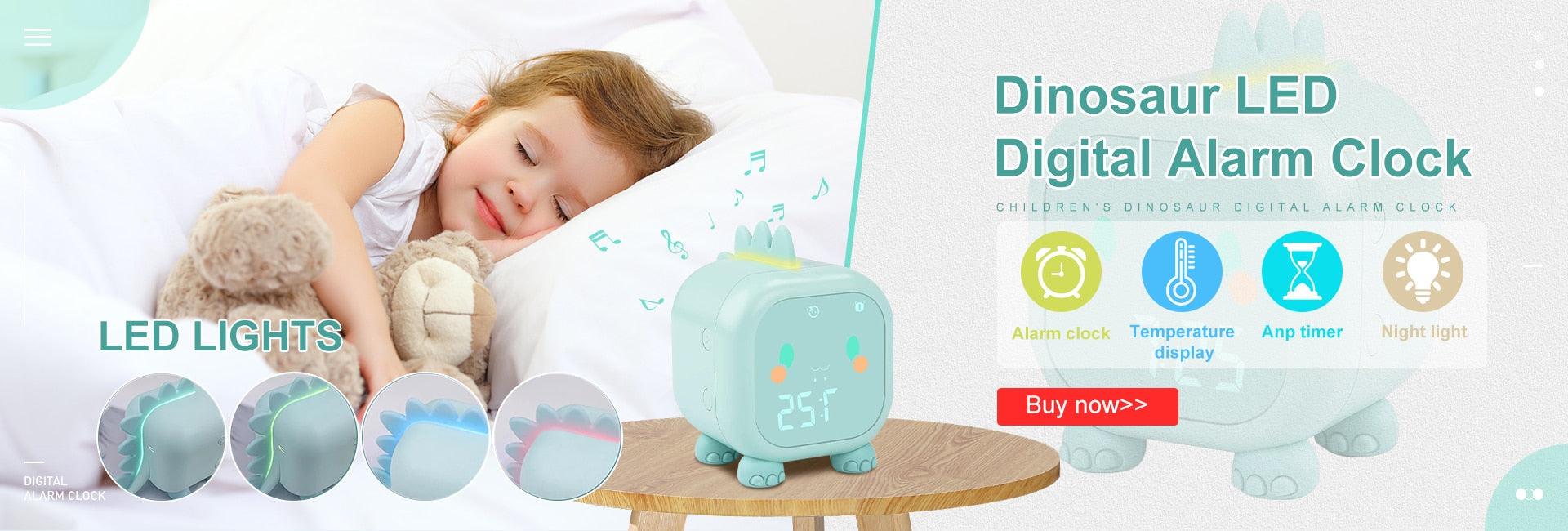 Kids Alarm Clock Cute Dinosaur Kids Alarm Clock with Dinosaur Digital Alarm Clock for Kids Bedroom Cute Bedside Clock Children's Sleep Trainer Wake Up Light and Night Light with Digital Alarm Clock For Kids Bedside Clock Children Wake Up Night Light