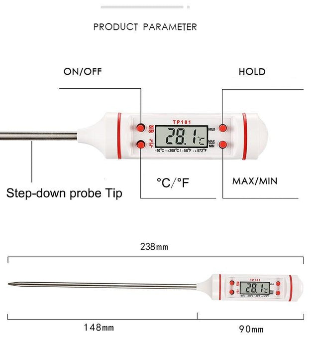 Kitchen Digital BBQ Food Thermometer Meat Cake Candy Fry Grill Dinning Household Waterproof Instant Read Meat Thermometer for Cooking Digital Food Thermometer For Cooking IP67 Waterproof Kitchen Thermometer Probe With Cooking Thermometer Oven Tool