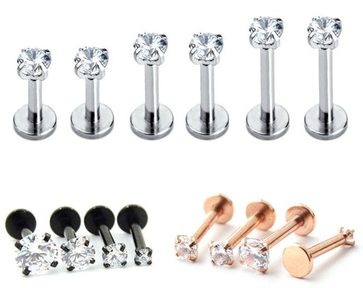 Labret Lip Ring Zircon Anodized Internally Threaded Prong Gem 16G Tragus Helix Ear Piercing Earring Women  Nose Piercing Stainless Steel Nose Screw Nose Rings Studs Surgical Steel Nose Nostril For Women