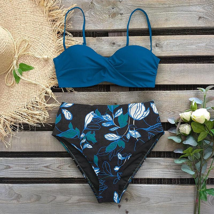 Leaf Print Bikini Female Swimsuit Women's Bathing Suits Triangle Bikini High Waist Bottoms Two Piece Swimsuits Women Swimwear Thong Push Up Bikinis Set High Waist Swimming Suits for Bathing Suit