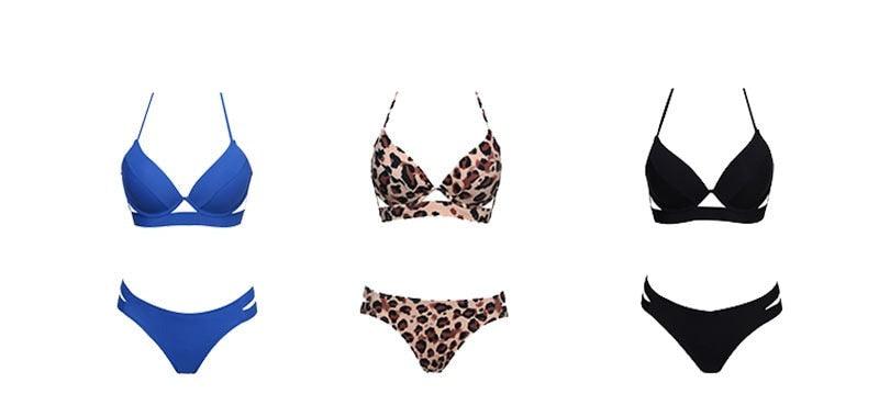 Leopard Bikinis Women Summer Swimsuit Strapless Bandage Bathing Suits Women's Halter Triangle Bikini Bottom Soft Two Piece Swimsuits Low Waist Push Up Bikini Set Swimwear