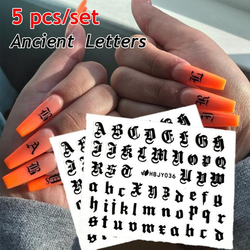 Letter 3D Decals Nail Art Stickers English Old Font Black Number Tattoo Nails Design Water Sliders Manicure Decoration 3D Nail Supplies Holographic Old English Character Nail Self-Adhesive Sticker English Font Design Manicure Decorations Accessories - ALLURELATION - 3D Decals, 3D Nail Supplies, 554, beautiful stickers, Character Nail, Nail Art, Nail Art Stickers, nail decor, nail gel, Nail Stickers, Nails Design, Number Tattoo, Self-Adhesive, Self-Adhesive Sticker, Water Sliders - Stevvex.com