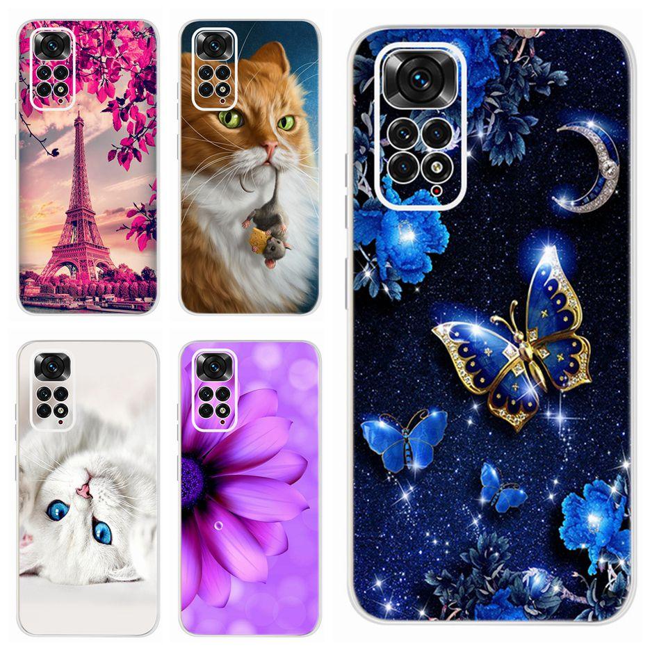 Light Luminous Case for Redmi Case Phone Cover in Soft and Hard PC Shockproof Anti-Scratch Case For Xiaomi Redmi Note 11 Case Redmi Note 11S Cover Luxury Cat Butterfly Soft Silicone Full Bumper For Xiaomi Redmi Note11 S Case