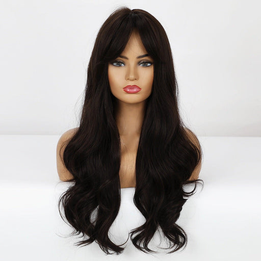 Long Dark Brown Synthetic Wigs for Women Silky Wavy Wig With Air Bangs Heat Resistant Fiber Cosplay Daily Party Replacement Wig Wigs For Black Women Cosplay Wigs For Women