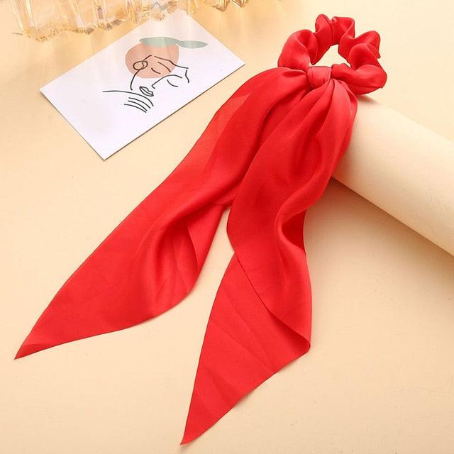 Long Ribbon Women Ponytail Scrunchies Scarf Elastic Hair Band Knotted Streamer Hair Ties Silky Satin Hair Rope Ponytail Holder Accessories for Women