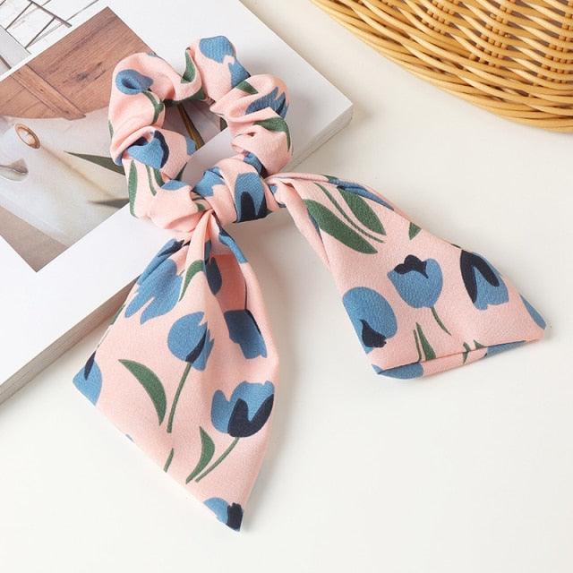 Long Ribbon Women Ponytail Scrunchies Scarf Elastic Hair Band Knotted Streamer Hair Ties Silky Satin Hair Rope Ponytail Holder Accessories for Women