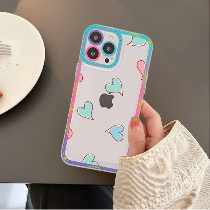 Love Heart Phone Case for iPhone 11 12 13 Mini Pro Max 14 Pro Max Cute Love Heart Pattern Clear Phone Case for Women Girls Fashion Shockproof Bumper Protective Soft Case