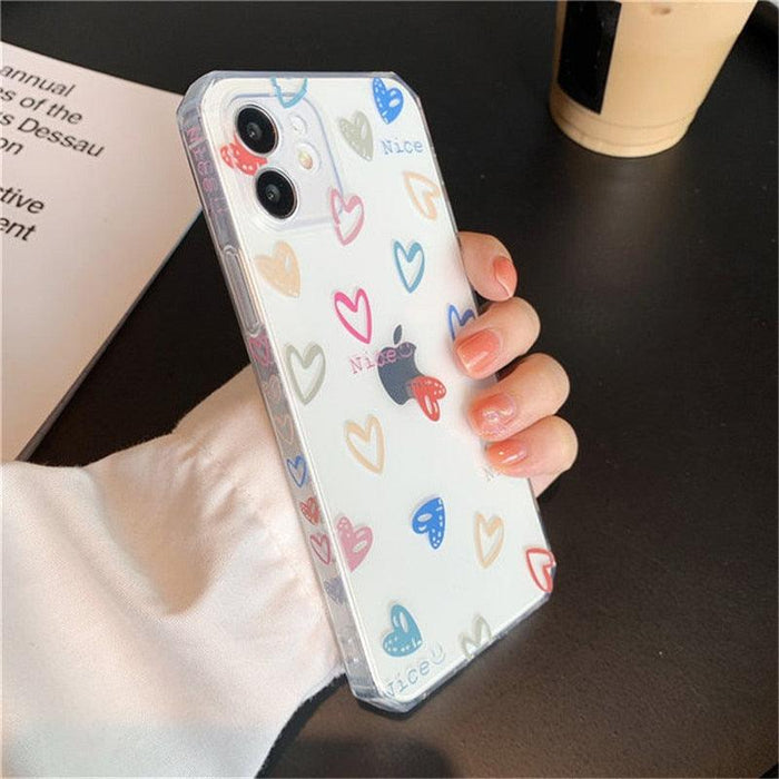 Love Heart Transparent Shockproof Phone Case For iPhone 12 11 Pro Max 7 8 Plus X XS Max XR Lens Protection Soft Cover Love Heart Pattern Soft Flexible Ultra-thin Shockproof Cover Women Girls Phone Case