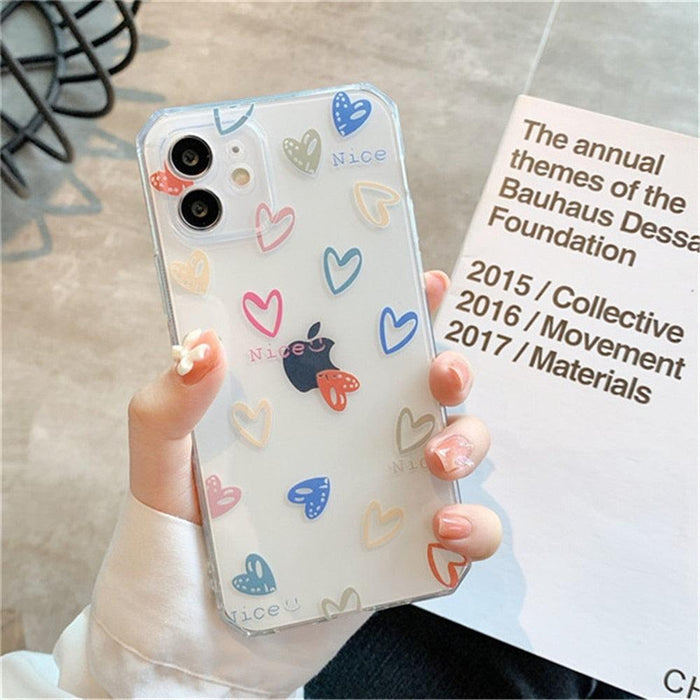 Love Heart Transparent Shockproof Phone Case For iPhone 12 11 Pro Max 7 8 Plus X XS Max XR Lens Protection Soft Cover Love Heart Pattern Soft Flexible Ultra-thin Shockproof Cover Women Girls Phone Case