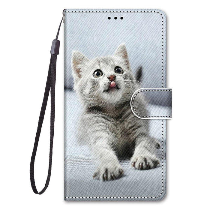 Lovely Cat Wolf Pattern Wallet Flip Cases For Xiaomi Redmi 8A 9A 9C 9T Note 8 Pro 8T 9 9T 10 5G Card Holder Stand Book Cover Magnetic Protective Cover with  Shockproof Inner Shell