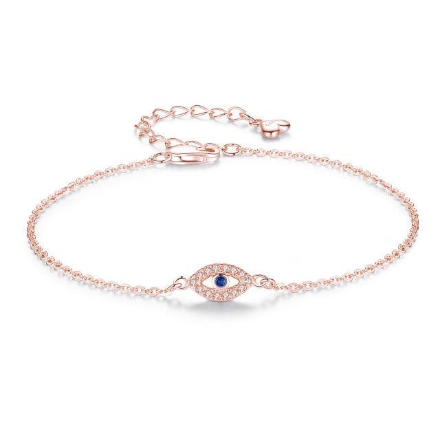 Lucky Eye Bracelet Sterling Silver Bracelets For Women Luxury Adjustable Eye Shaped Bracelet Cubic Zirconia Elegant Pendant Necklace Dainty Jewelry